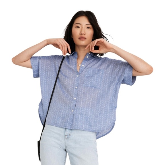 Madewell Daily Shirt in Textural Stripe Shirt in Linear Ditsy Dobby Navy - Picture 1 of 15
